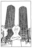 坂本がポストカード用に描き下ろしたシカゴのマリーナシティのイラスト。