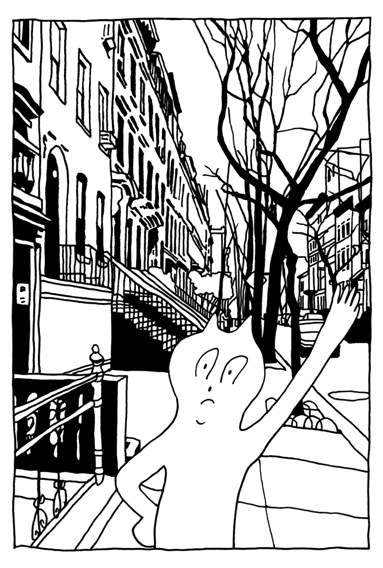 坂本がポストカード用に描き下ろしたニューヨークの街並のイラスト。