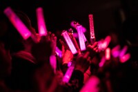 ピンクのペンライトを掲げるみれりーず。