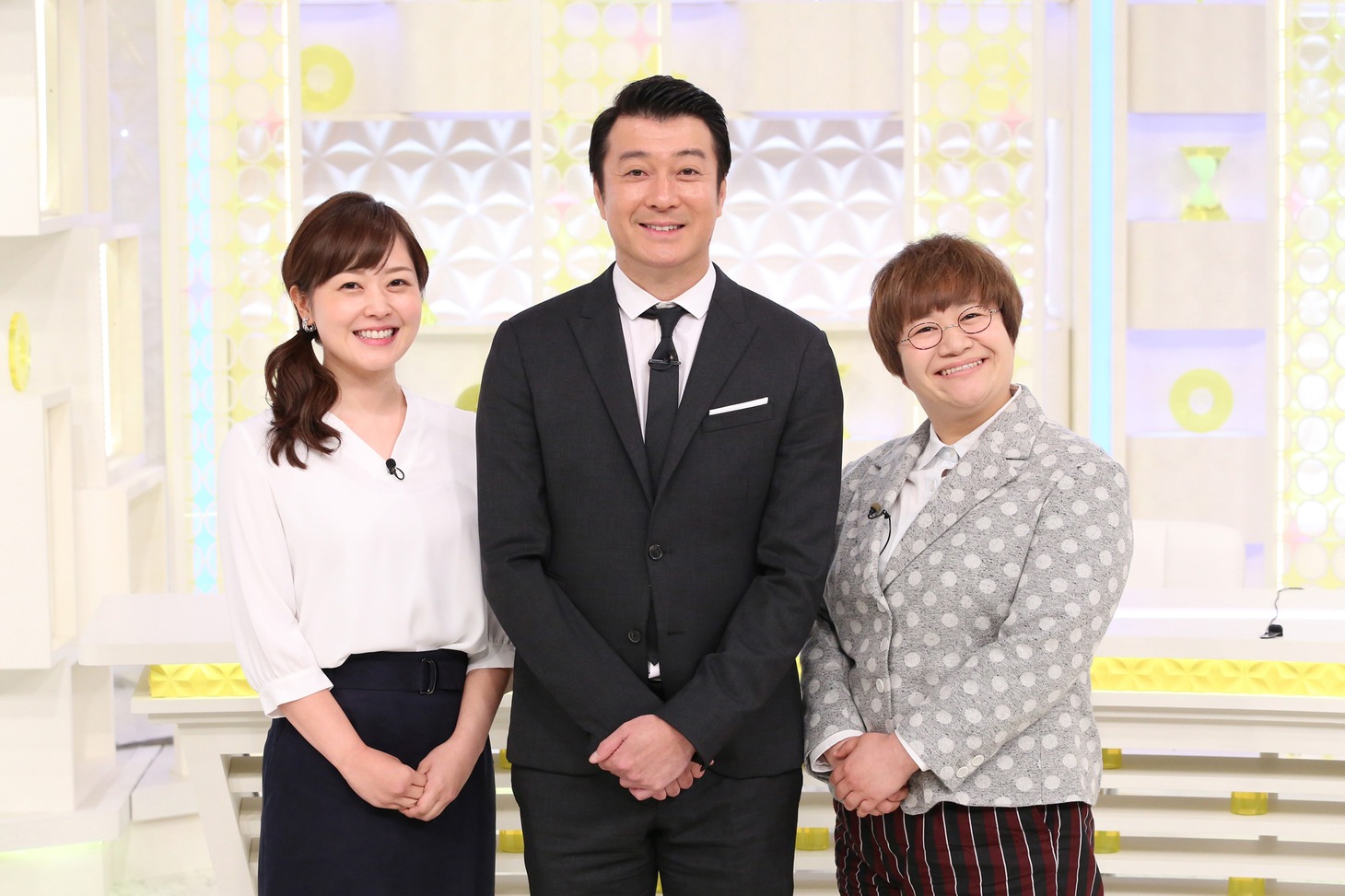 左から水卜麻美アナウンサー、加藤浩次（極楽とんぼ）、近藤春菜（ハリセンボン）。(c)日本テレビ