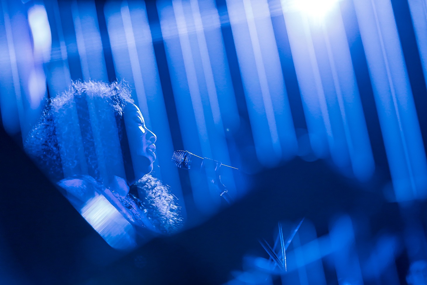 ハープ越しのJC（Vo / んoon）。（Photo by SARU［Ayumi Saruya］）