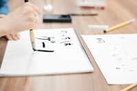 半紙にうまく書けなかったため、スケッチブックに書くことに変更。