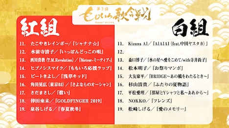 「第3回 ももいろ歌合戦」出演者の組分けと歌唱曲目。
