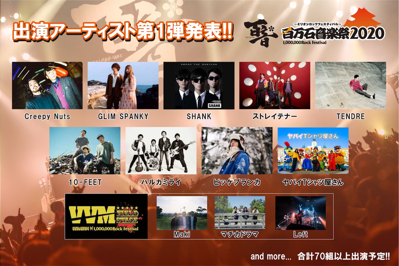 「百万石音楽祭2020~ミリオンロックフェスティバル~」第1弾出演アーティスト