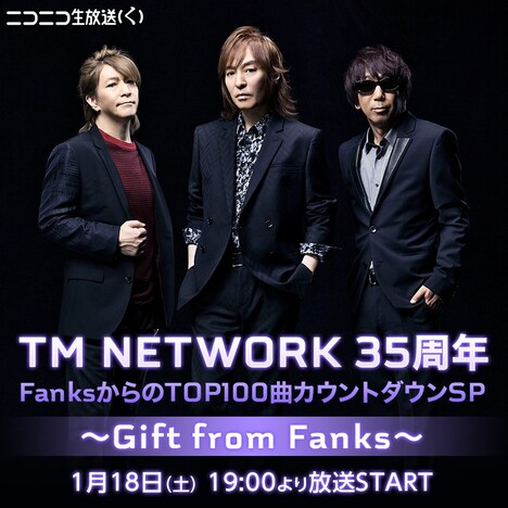 ニコニコ生放送「TM NETWORK 35周年 FanksからのTOP100曲カウントダウンSP～Gift from Fanks～」キービジュアル