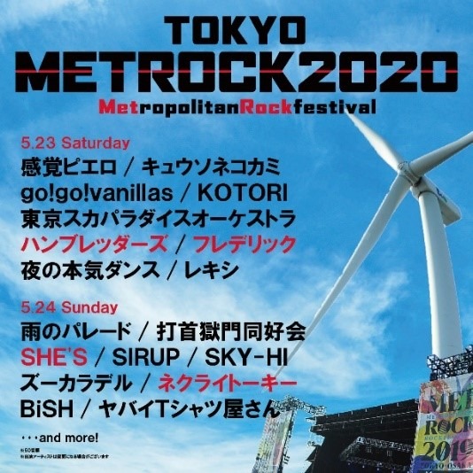 「TOKYO METROPOLITAN ROCK FESTIVAL 2020」出演アーティスト第3弾発表ビジュアル