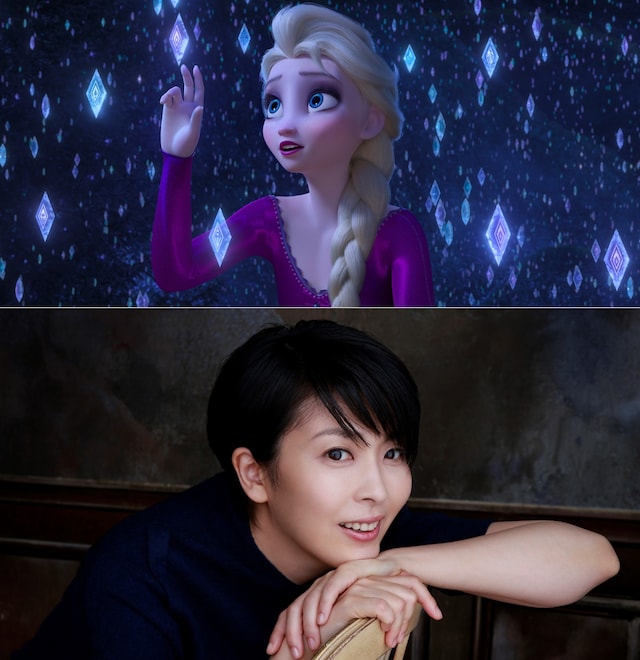 映画「アナと雪の女王2」のエルサと松たか子。