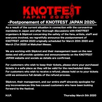 「KNOTFEST JAPAN 2020」開催延期の告知ビジュアル。