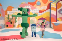 NHK Eテレ「みいつけた！」の番組キャラクターのサボさん（左）、コッシー（中央）、スイ（右）。