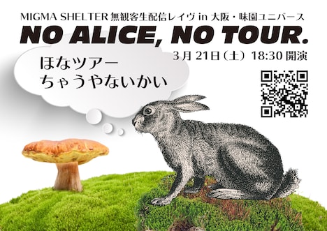 ニコニコ生放送「MIGMA SHELTER無観客生配信レイヴ in 大阪・味園ユニバース『NO ALICE, NO TOUR. ～ほなツアーちゃうやないかい～』」告知ビジュアル