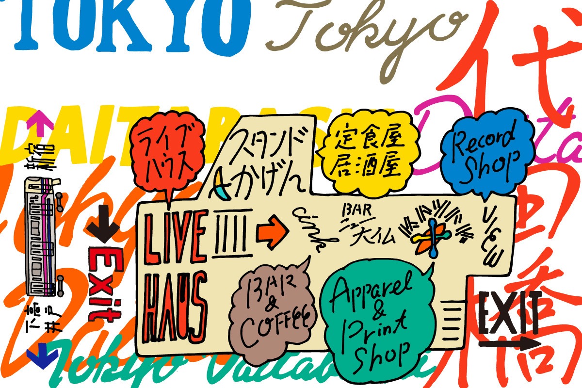 2020年2月のオープンに向けて用意されていた“地下街”のイメージビジュアル。代田橋の物件は現LIVE HAUSの約3倍弱の広さで、ライブハウス、クラブ、カフェ、アパレルのプリントショップ、レコード店、食堂＆居酒屋などが入る予定だった。