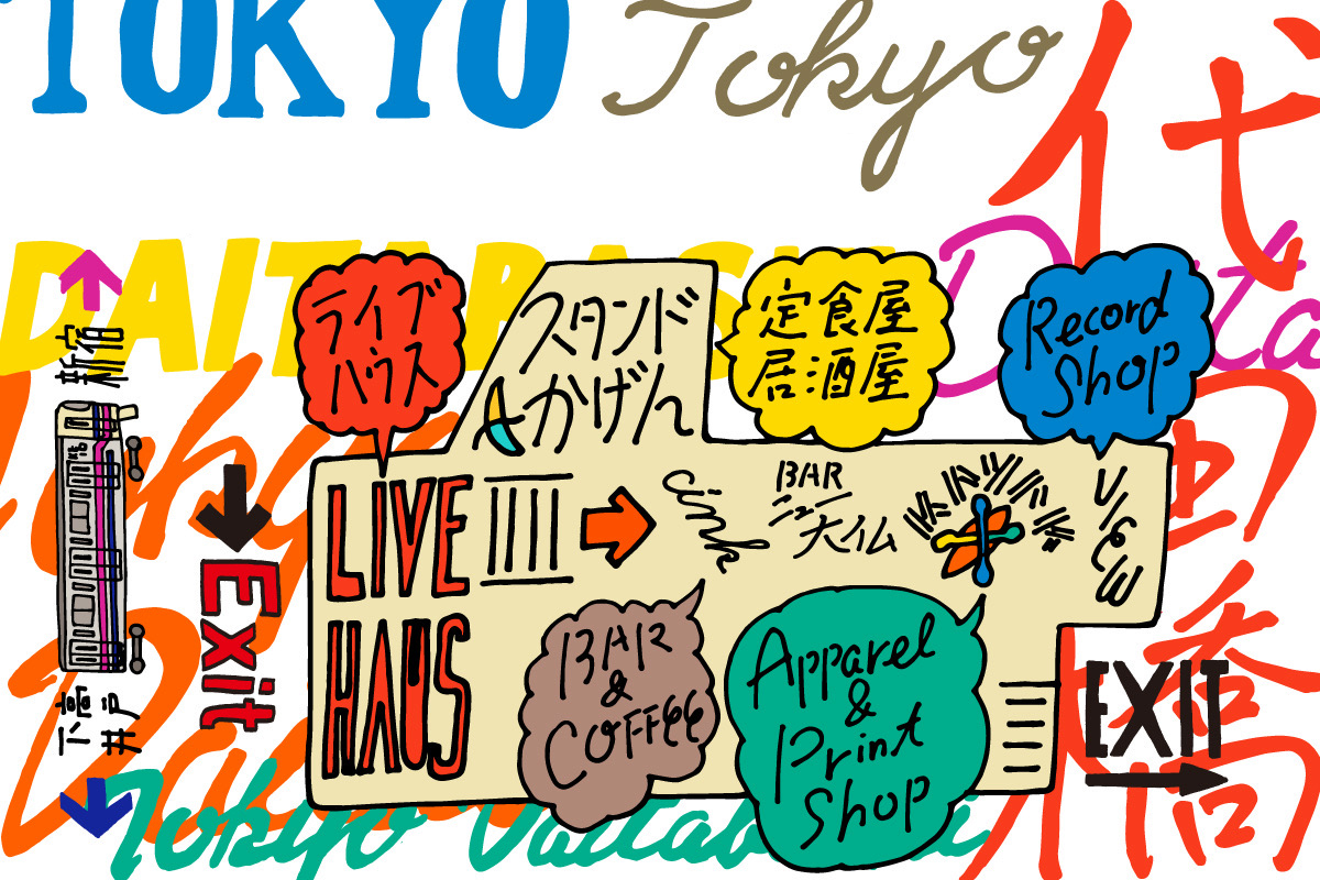2020年2月のオープンに向けて用意されていた“地下街”のイメージビジュアル。代田橋の物件は現LIVE HAUSの約3倍弱の広さで、ライブハウス、クラブ、カフェ、アパレルのプリントショップ、レコード店、食堂&居酒屋などが入る予定だった。