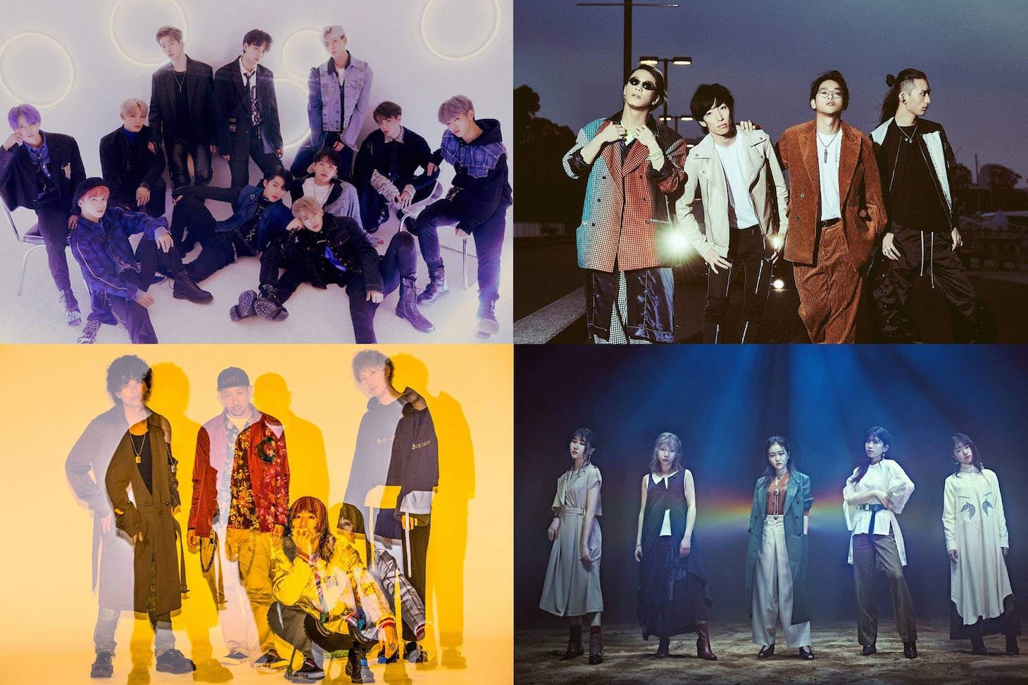 左上段からJO1、THE ORAL CIGARETTES、左下段からSUPER BEAVER、Little Glee Monster。