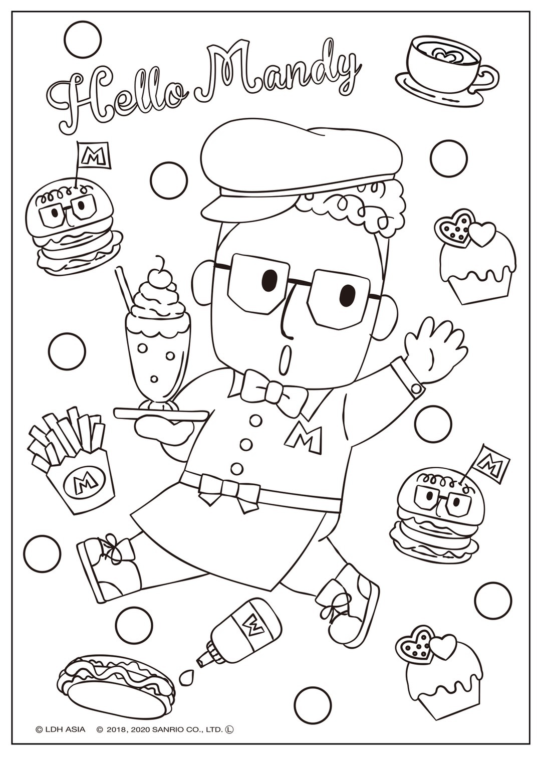 「ハローメンディー」のぬり絵素材 (c)LDH ASIA (c)2018, 2020 SANRIO CO., LTD.