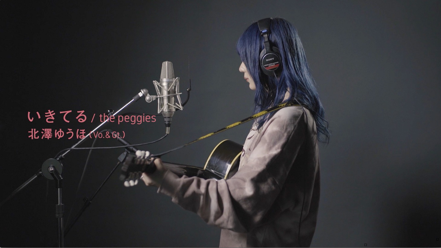 the peggies「いきてる -弾き語り-」スタジオライブ映像のワンシーン。