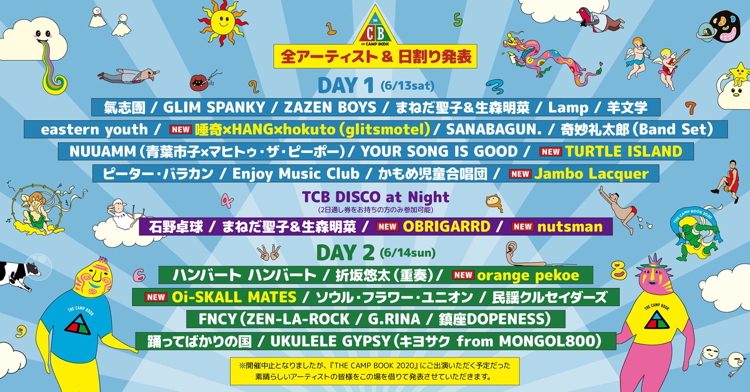 「THE CAMP BOOK 2020」出演予定だったアーティスト一覧。