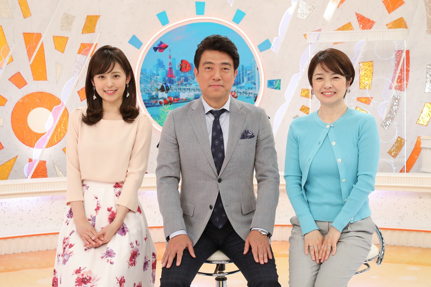 フジテレビ系「めざましどようび」出演者。左から久慈暁子、佐野瑞樹、西山喜久恵。 (c)フジテレビ