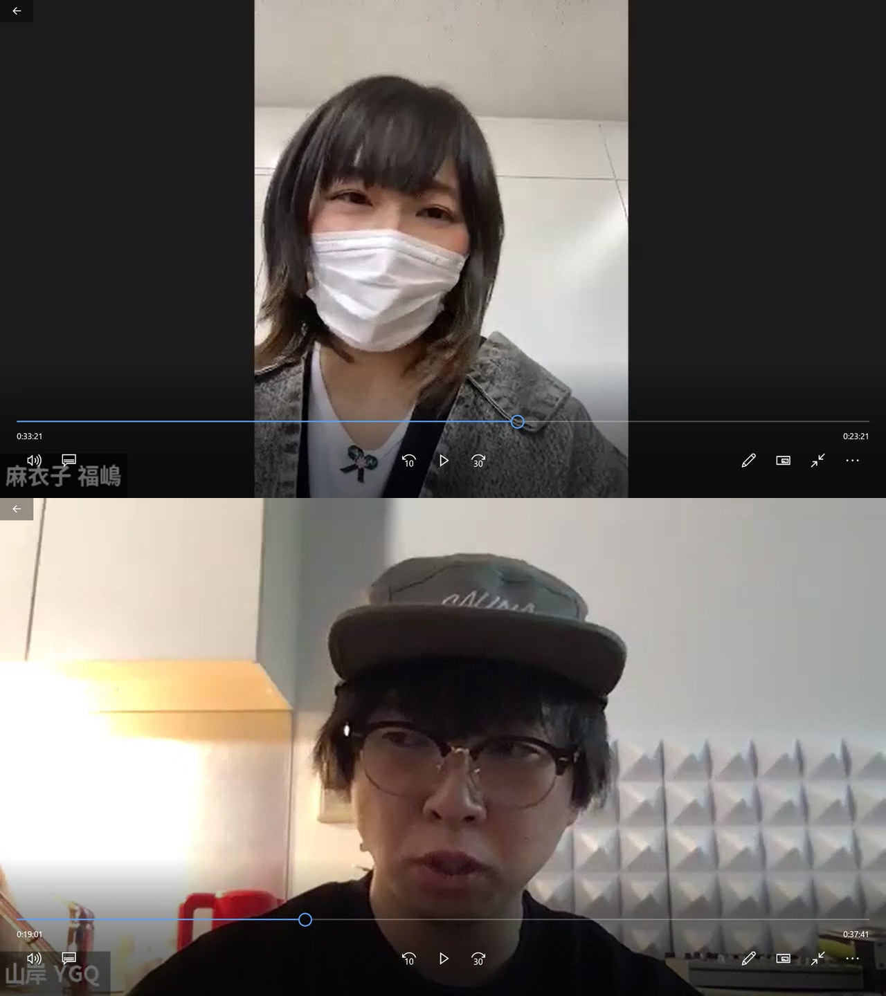 上から、もふくちゃん、YGQ。今回のインタビューもZoomを利用したリモートワークで行われた。