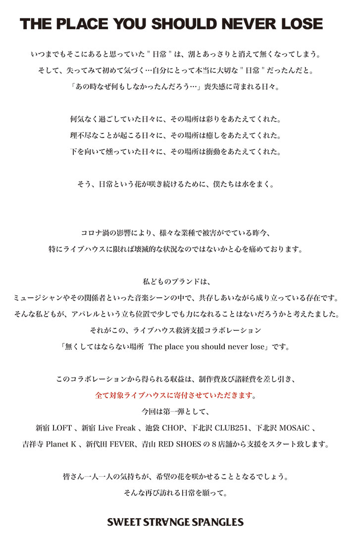 プロジェクト「"無くしてはならない場所"～THE PLACE YOU SHOULD NEVER LOSE～」メッセージ