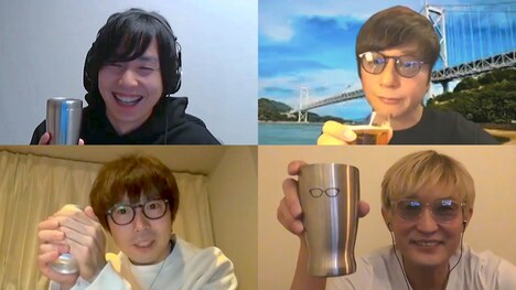 左上から時計回りに山村隆太 （flumpool）、岡野昭仁（ポルノグラフィティ）、スガシカオ、高橋優。