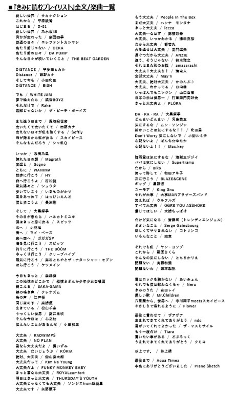 「きみに読むプレイリスト」収録曲一覧