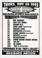 「LYRICIST LOUNGE」のフライヤー。El Da Senseiを擁するARTIFACTSの名前も見える。TEC9はTEC9INEなのか確認できず。（提供：TSUNE[NOZLE GRAPHICS, DEVASTATOR Ent., HUSTLERBOSE PRODUCTION]）