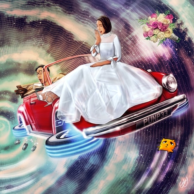 サム・ギルビーがPUNPEEと秋元才加を祝福して制作したイラスト。