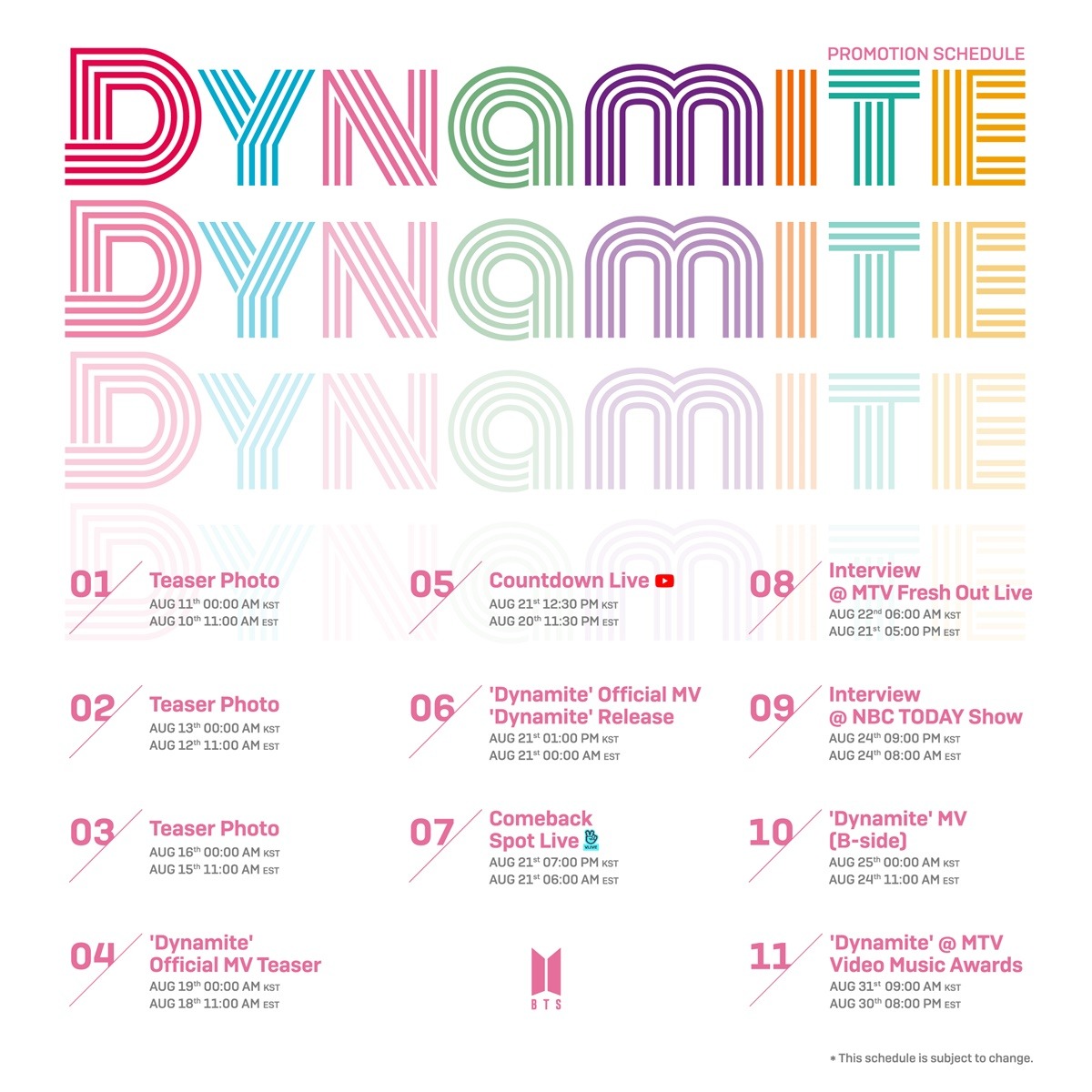 BTS「Dynamite」プロモーションスケジュール