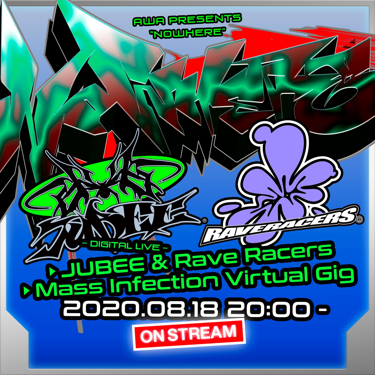 「JUBEE & Rave Racers Mass Infection Virtual Gig」告知ビジュアル