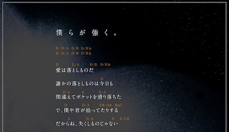 DISH//「僕らが強く。」コード譜の一部。