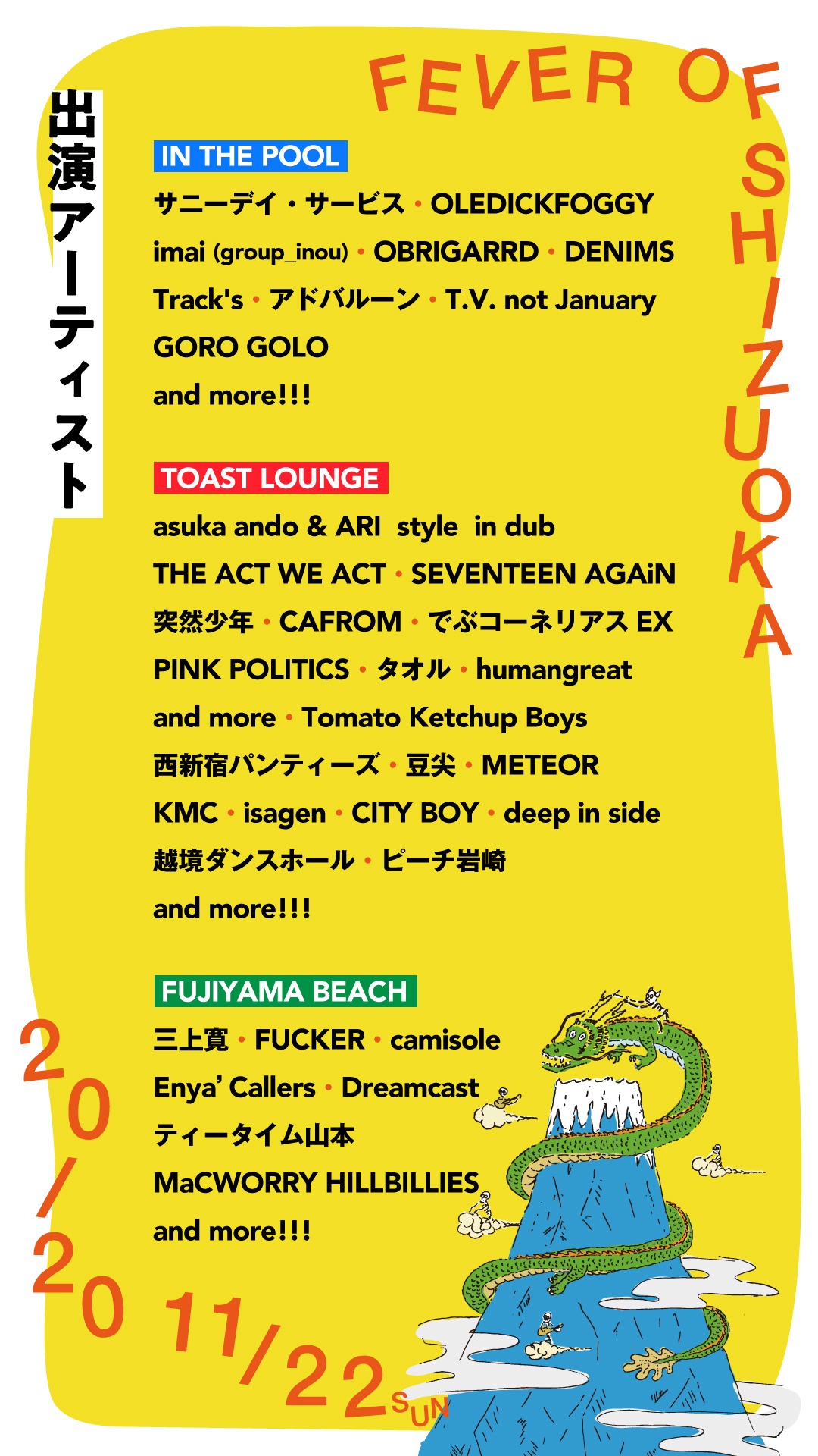 「FEVER OF SHIZUOKA 20/20」出演アーティスト