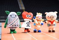 「ゆるキャラナンバーワンマラソン」に挑むたまーりん、パブりん、エル・ドラド、カルーセル。