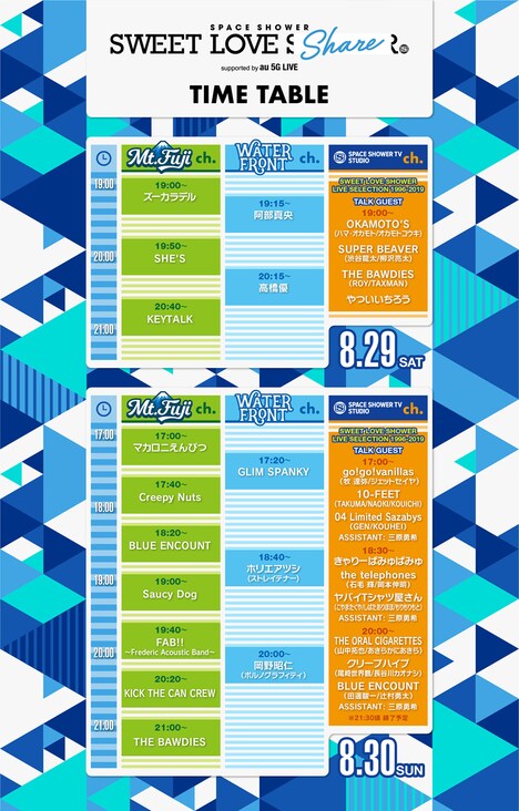 「SPACE SHOWER SWEET LOVE SHARE supported by au 5G LIVE」タイムテーブル