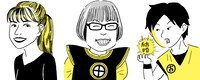 左からイガリシノブ、 田嶋陽子、 古市憲寿のイラスト。