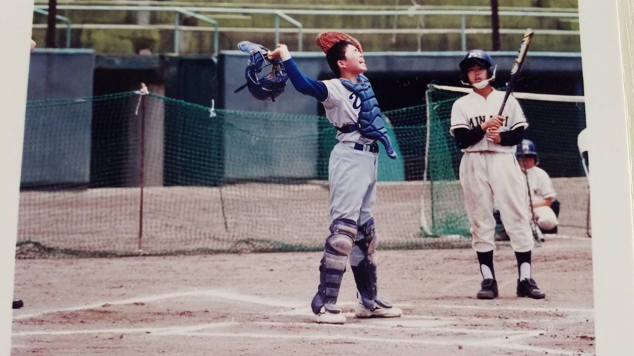 野球少年時代のアフロ。