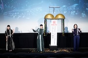 Perfumeが登壇した「Reframe THEATER EXPERIENCE with you」のオンライン舞台挨拶付き最速上映「前夜祭イベント」の様子。