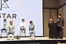「JO1アルバム発売＆オンライン単独ライブ開催決定 概要発表＆取材会」の様子。