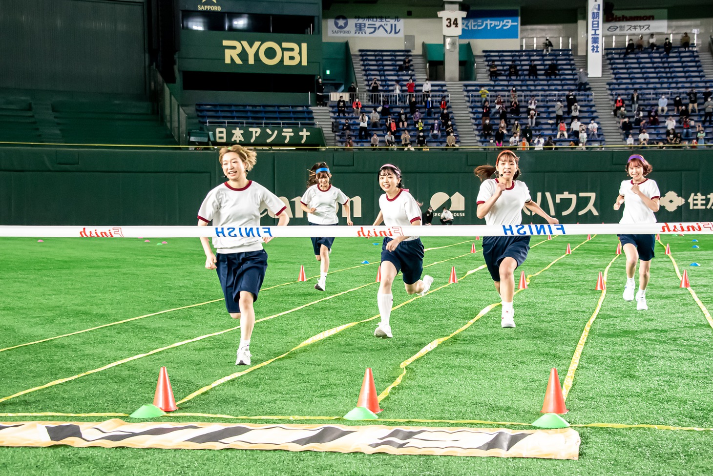 豆柴の大群による50m走の様子。