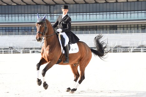 馬場馬術のピルエット実演の様子。