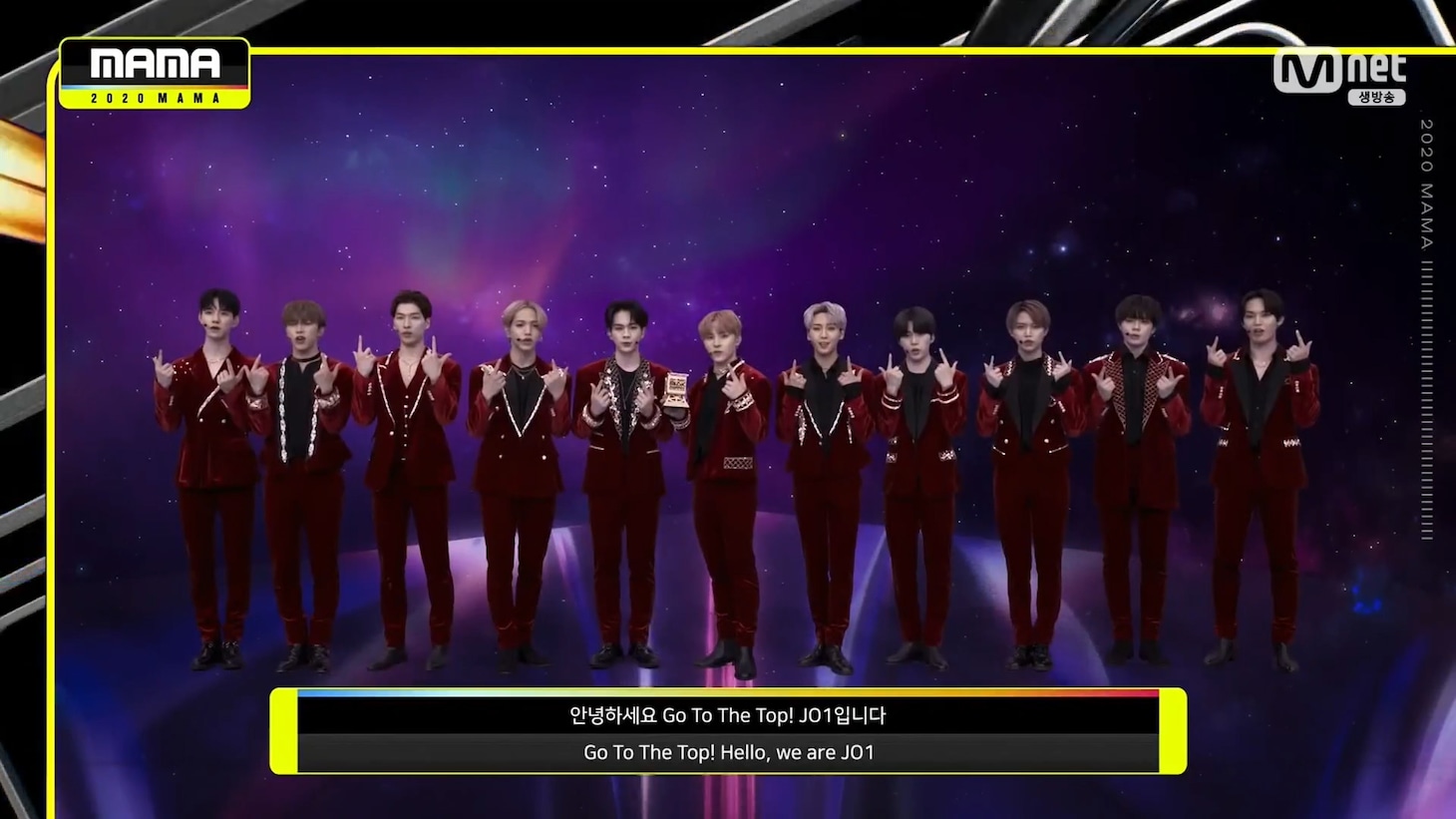 「2020 Mnet ASIAN MUSIC AWARDS (MAMA)」で受賞の喜びを語るJO1。(c)CJ ENM Co., Ltd, All Rights Reserved.