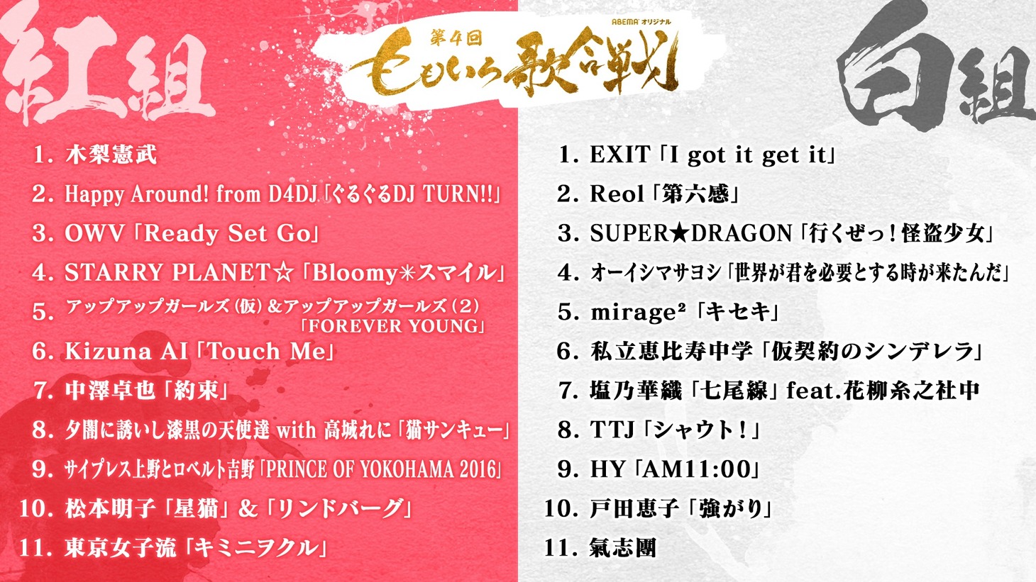 「第4回 ももいろ歌合戦～ニッポンの底力～」出演者および披露楽曲。