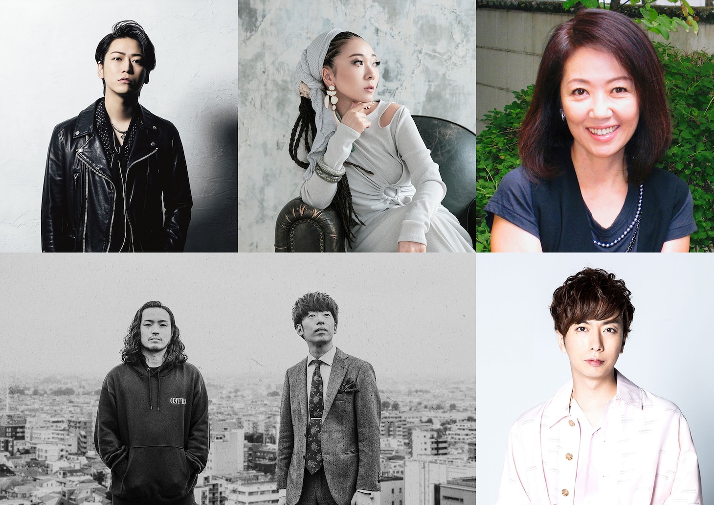 「さんタク生放送」出演者。左上から時計回りに亀梨和也（KAT-TUN）、MISIA、浅田美代子、河合郁人（A.B.C-Z）、Creepy Nuts。