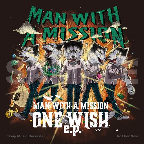 MAN WITH A MISSION「ONE WISH e.p.」応援店特典ステッカーのデザイン。