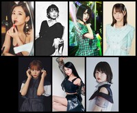 上段左から、奥津マリリ（フィロソフィーのダンス）、Kaede（Negicco）、根本凪（虹のコンキスタドール、でんぱ組.inc）、野口衣織（=LOVE）、星名美怜（私立恵比寿中学）、南菜生（PassCode）、矢川葵（Maison book girl）。