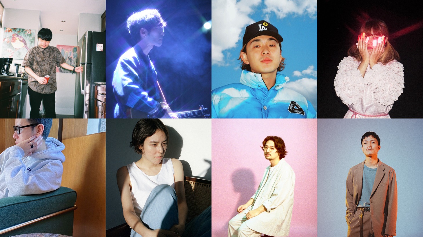 上段左からmaco marets、宮田泰輔、BUGS、さとうもか。下段左からggoyle、マイカ・ルブテ、TiMT、Shin Sakiura。
