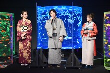 左から石田ニコル、尾上松也、百田夏菜子（ももいろクローバーZ）。