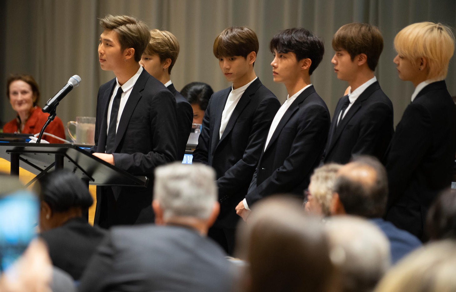 2018年、ユニセフ・ニューヨークの国連本部でスピーチを行うBTS。(c) UNICEF_UN0237948_Nesbitt