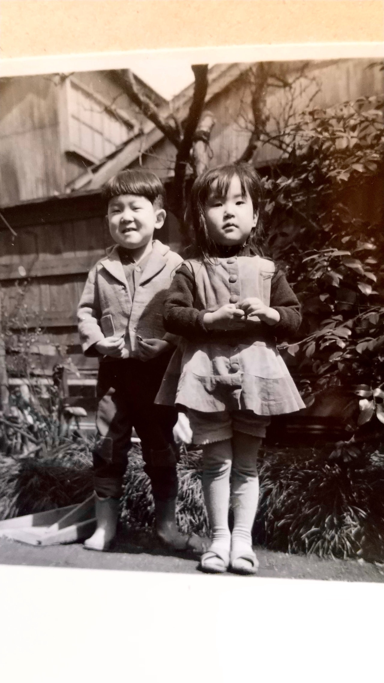 6歳頃の鈴木慶一(左)。「火の玉ボーイ」でコーラスを担当した従姉妹の宮悦子と。