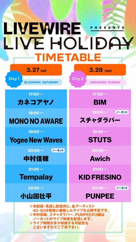 「LIVEWIRE PRESENTS LIVE HOLIDAY」タイムテーブル