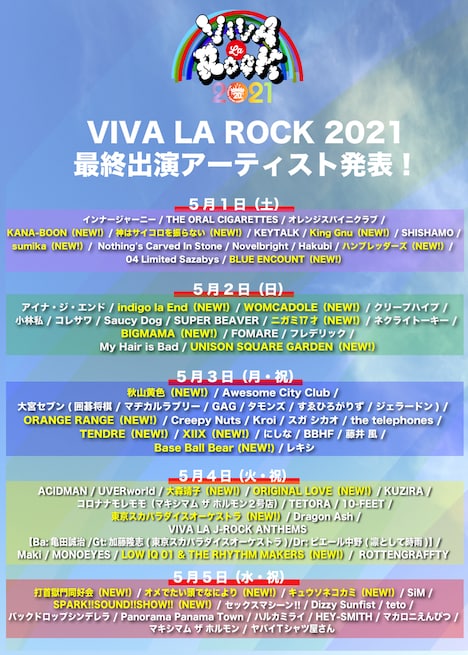 「VIVA LA ROCK 2021」出演アーティスト第2弾告知ビジュアル